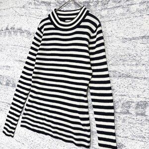 Excite Border High Neck Ribbed Knit Sweater
